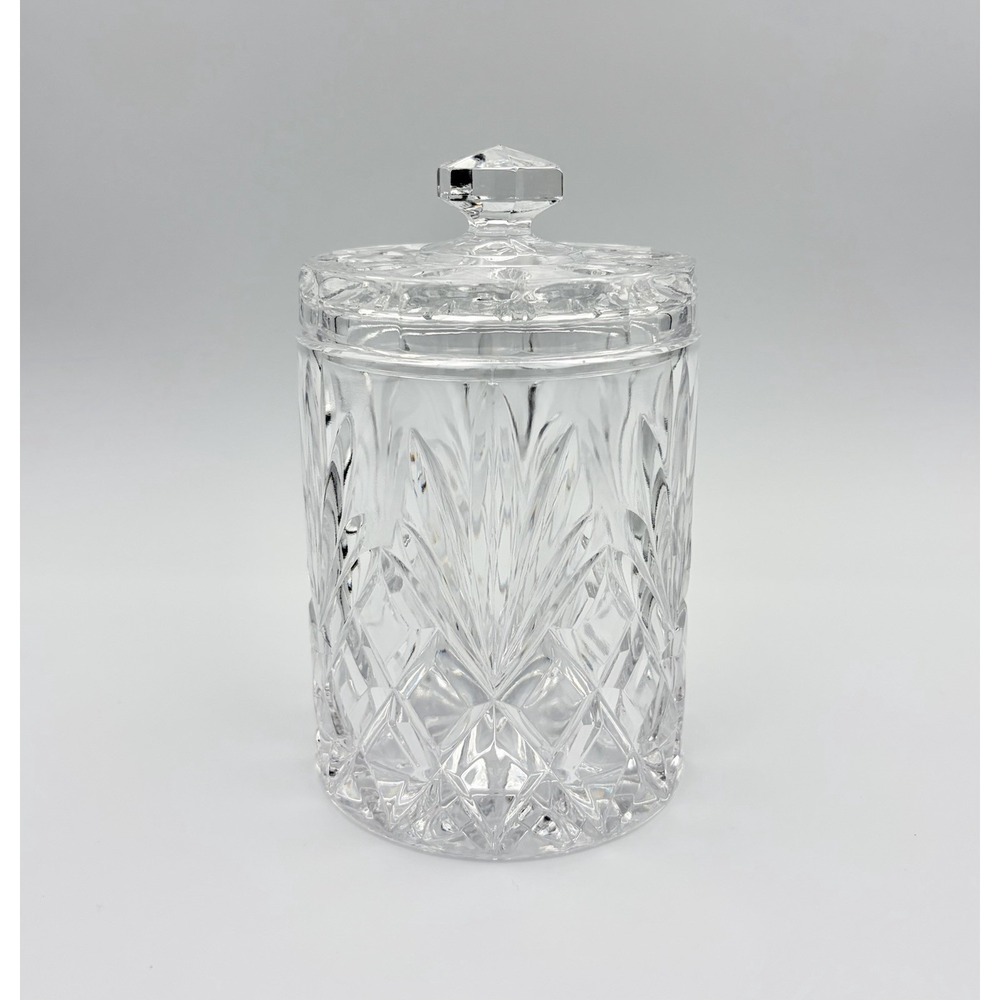 Vintage Bohemia Czech Republic Cut Crystal Biscuit Jar Lid Cookie Candy Barrel